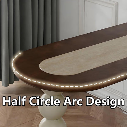 63"-79"Cream Style Oval Dining Table, Retro Design with White Beaded Base