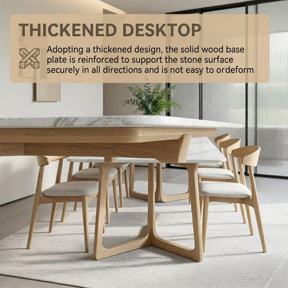 63"-79"Modern Rectangular Dining Table, Marble Top with Natural Oak Cross Base