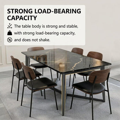 63"-79"Luxury Black Marble Dining Table, Sleek Metal Base for Contemporary Dining Room