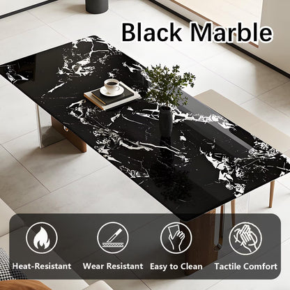 63"-79"Luxury Contemporary Dining Table, Black Marble Top Kitchen Table with Walnut & Chrome Base