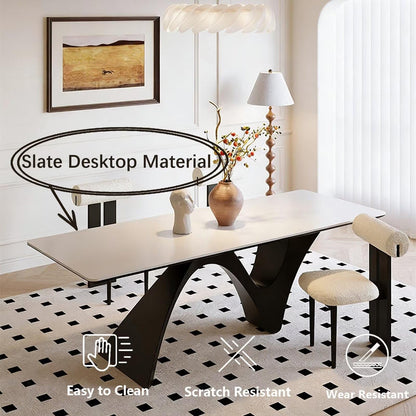 63"-79"Stylish Dining Table, White Top with Abstract Black Sculptural Legs for Dining Room