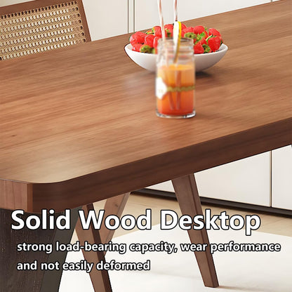 63"-79"Retro Style Wooden Dining Table, Brown Rectangular Kitchen Table with Unique Curved Legs for Dining Room