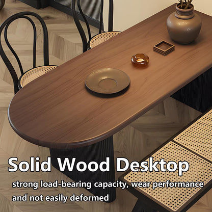 63"-79"Vintage Style Oval Wooden Dining Table, Mid-Century Walnut Kitchen Table for Dining & Living Room Use