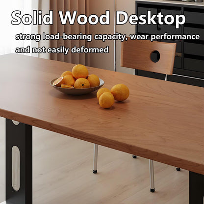 63"-79"Retro Modern Wooden Dining Table, Rectangular Kitchen Table with Black Metal Legs for 4-6 People