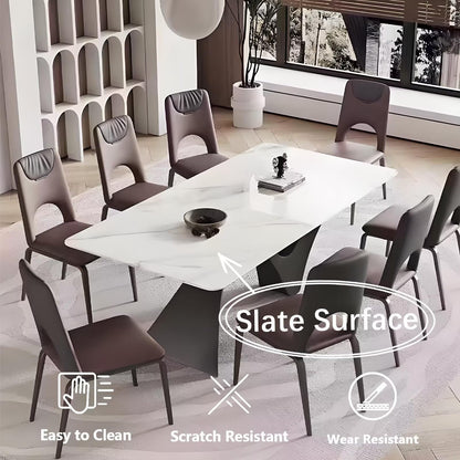 63"-79"Elegant Statement Dining Table, Rectangular Marble Top with Unique Curved Metal Base