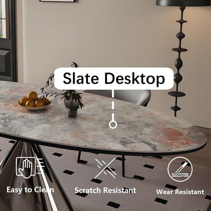 63"-79"Modern Oval Marble Dining Table with Polished Chrome Base, Luxury Kitchen Table for 4-6 People