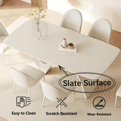 63"-79"Contemporary Minimalist Dining Table, Glossy White Top with Abstract Curved Legs
