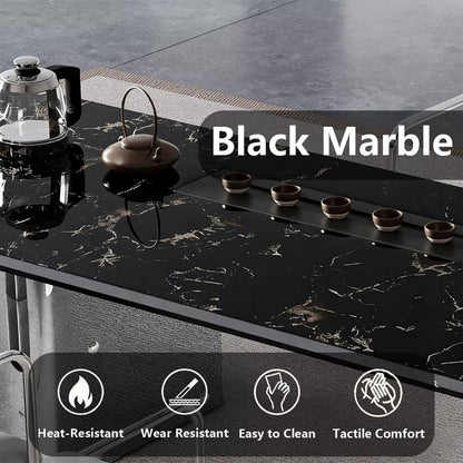 63"-79"Modern Black Marble Dining Table, Rectangular Top with Clear Acrylic Base for Kitchen