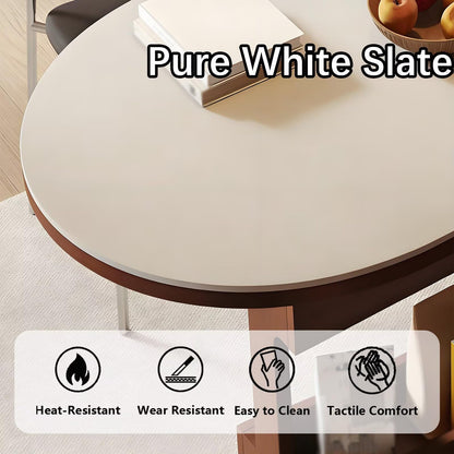 63"-71"Mid-Century Modern Oval Dining Table with Side Storage, Wooden Kitchen Table for 4 People