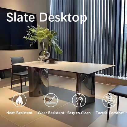 63"-79"Luxury Modern Dining Table, Rectangular Marble Top with Polished Chrome Metal Legs
