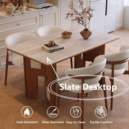 63"-79"Farmhouse Style Dining Table, Rectangular Light Wood Top with Walnut Base for 4