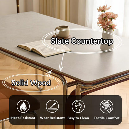 63"-71"Vintage Style Dining Table, Modern Rectangular Kitchen Table with Polished Metal Cantilever Legs