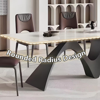 63"-79"Luxury Dining Table, White Marble Top with Sculptural Black Metal Base