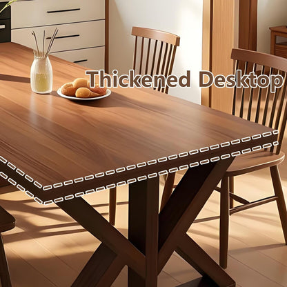 63"Rustic Solid Wood Dining Table, Rectangular Farmhouse Kitchen Table with Cross Base for 4-6 People