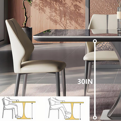 63"-79"Contemporary Statement Dining Table, Glossy Dark Marble Top with Sculptural Metal Leg