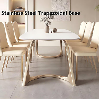 63"-79"Modern Cream Dining Table, White Sintered Stone Top with Sculptural Beige Legs