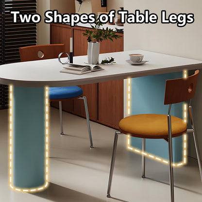 63"Colorful Mid-Century Dining Table, Oval White Top with Unique Blue Base for 2-4 People