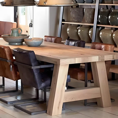 62"-78"Rustic Natural Wood Dining Table, Heavy Duty Rectangular Table