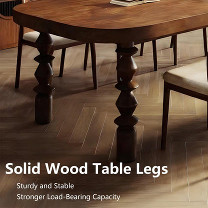 62"-78"Vintage Solid Wood Dining Table, Oval Farmhouse Table with Turned Legs for 6-8