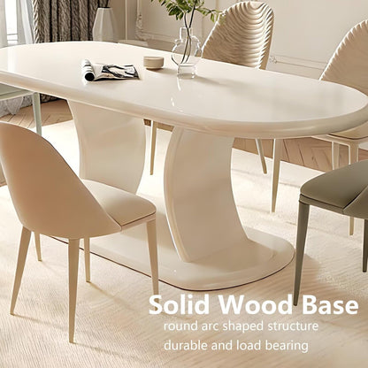 62"-78"Cream White Oval Dining Table, Modern Glossy Finish Table for 6 People