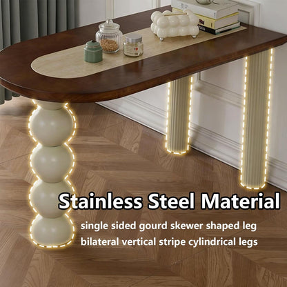 63"-79"Cream Style Oval Dining Table, Retro Design with White Beaded Base