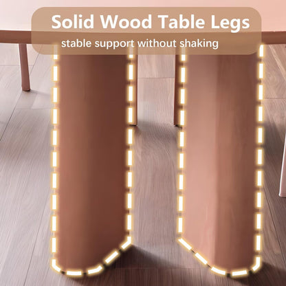 63"-79"Pink Wood Dining Table with Chunky Legs, Modern Rectangular Kitchen Table