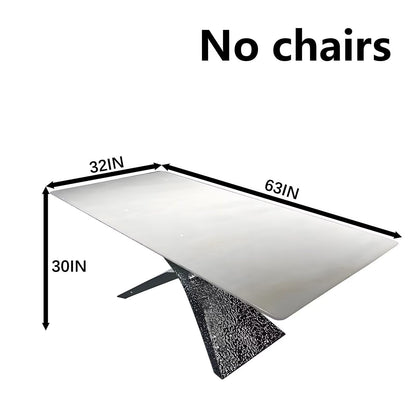 63"-79"Minimalist Dining Table, Glossy White Tabletop with Black Water Ripple Base