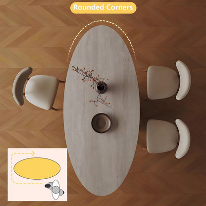 63"-79"Modern Dining Table, Oval Stone Top with Solid Wood Cone Base