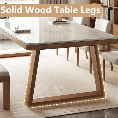 62"-78"Scandinavian Dining Table, Large White Marble Top with Natural Wood Legs
