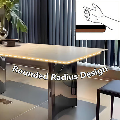 63"-79"Luxury Modern Dining Table, Rectangular Marble Top with Polished Chrome Metal Legs