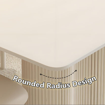 62"-78"Cream White Dining Table, Matte Top with Fluted Pedestal Bases for 4-6 People