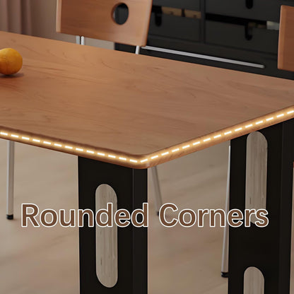 63"-79"Retro Modern Wooden Dining Table, Rectangular Kitchen Table with Black Metal Legs for 4-6 People