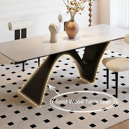 63"-79"Stylish Dining Table, White Top with Abstract Black Sculptural Legs for Dining Room