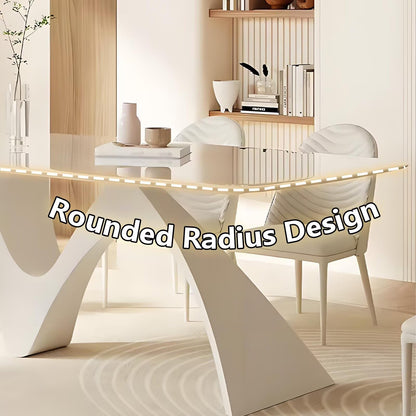 63"-79"Contemporary Minimalist Dining Table, Glossy White Top with Abstract Curved Legs