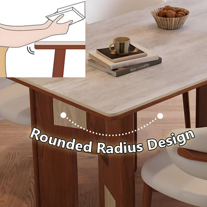 63"-79"Farmhouse Style Dining Table, Rectangular Light Wood Top with Walnut Base for 4