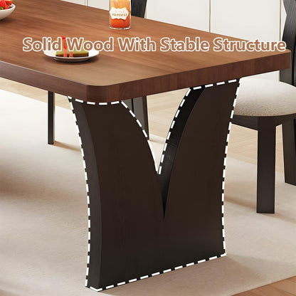 63"-79"Retro Style Wooden Dining Table, Brown Rectangular Kitchen Table with Unique Curved Legs for Dining Room