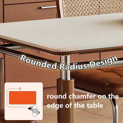 63"-79"Mid-Century Dining Table, White Top with Wood & Chrome Metal Legs for 4-6