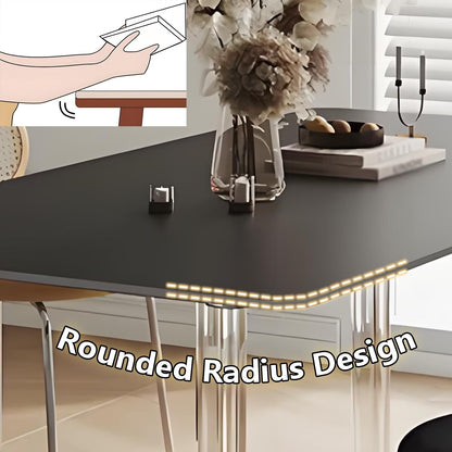 63"-79"Modern Minimalist Dining Table, Black Rectangular Top with Clear Acrylic Legs for 4-6 People
