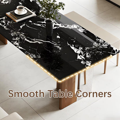 63"-79"Luxury Contemporary Dining Table, Black Marble Top Kitchen Table with Walnut & Chrome Base