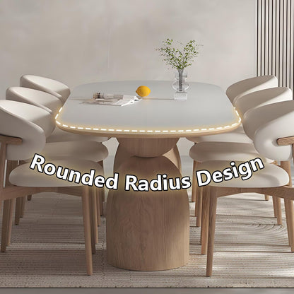 62"-78"Modern Oval Dining Table, White Top with Sculptural Wood Bases for 4-6 People