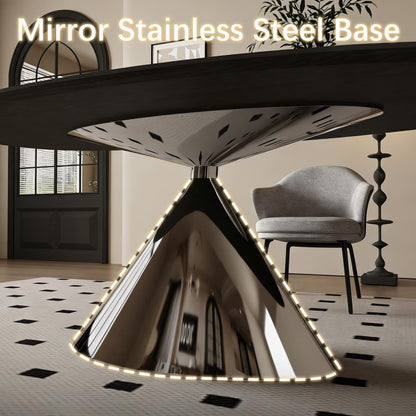 63"-79"Modern Oval Marble Dining Table with Polished Chrome Base, Luxury Kitchen Table for 4-6 People