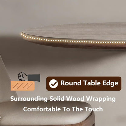 63"-79"Mid-Century Oval Dining Table, White Sintered Stone Top with Walnut Pedestal Base