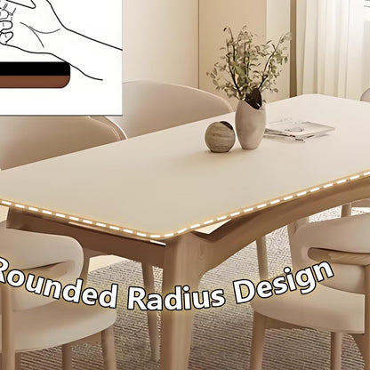 63"-71"Modern Cream Dining Table, Rectangular White Top with Natural Wood Legs for 4-6 People