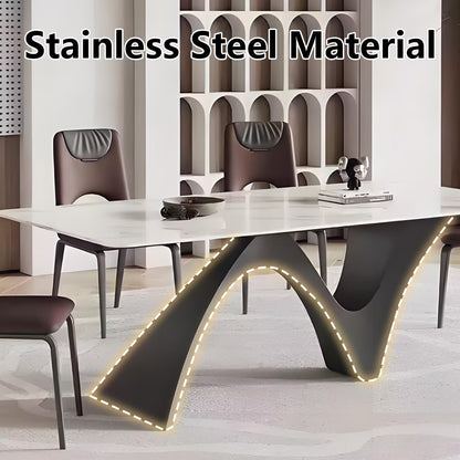 63"-79"Luxury Dining Table, White Marble Top with Sculptural Black Metal Base