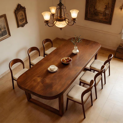 62"-78"Mid-Century Solid Wood Dining Table, Oval Walnut Top with U-Shaped Base