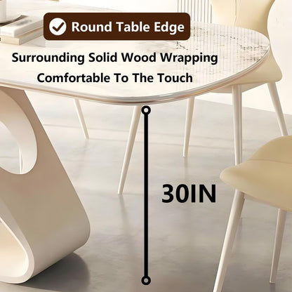 63"-79"Luxury Cream Dining Table, White Marble Top with Sculptural Base for 6 People