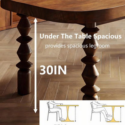 62"-78"Vintage Solid Wood Dining Table, Oval Farmhouse Table with Turned Legs for 6-8