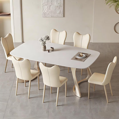 63"-79"Modern Cream Dining Table, White Sintered Stone Top with Sculptural Beige Legs