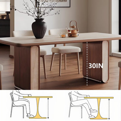 62"-70"Modern Walnut & Stone Top Dining Table, Rectangular Table for 6, Home & Kitchen