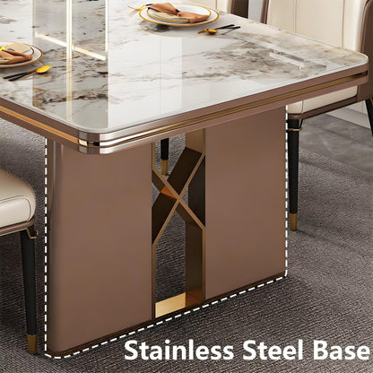 62"-78"Luxury Sintered Stone Dining Table with 8 PU Leather Chairs
